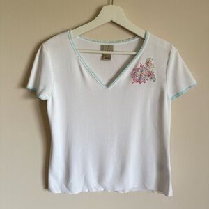 Sigrid Olsen Sport Women's White Sweet Spirit Short Sleeve Knit Top Beaded M